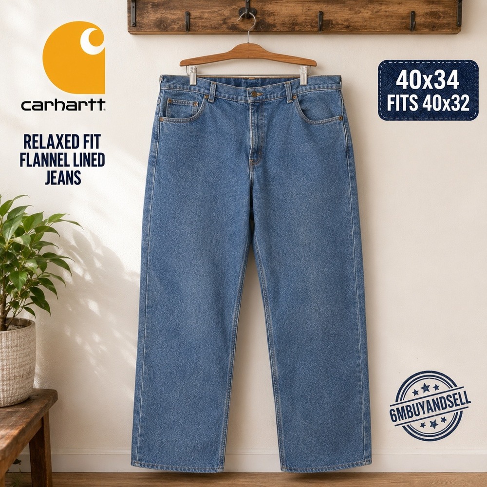 Carhartt B172 DST Flannel Lined Relaxed Fit Jeans Blue Denim Mens 40x32 - Picture 13 of 16